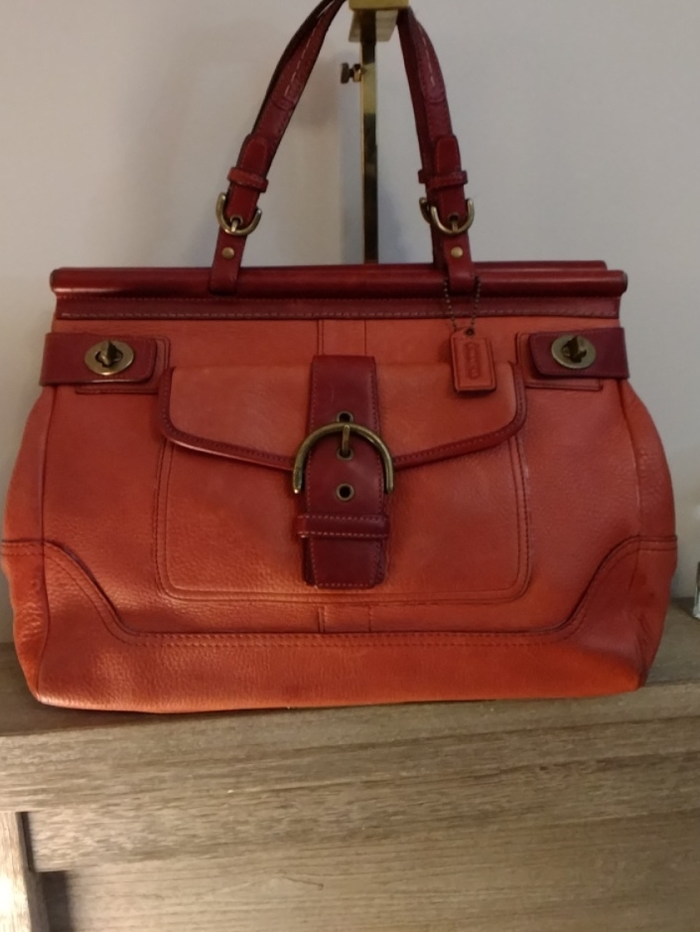 Coach Vintage Soho Dowel Satchel 2004 Coral With Red Trim